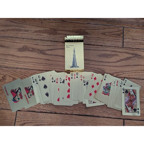 Golden Dubai Burj Khalifa Playing Cards Set Of 52 + 2 Jokers Super Shiny Luxury - Picture 1 of 3